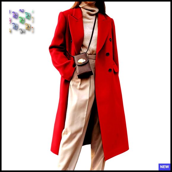 Wool Pea Coat Double Breasted Trench Classic Elegant Winter Outerwear Dressy